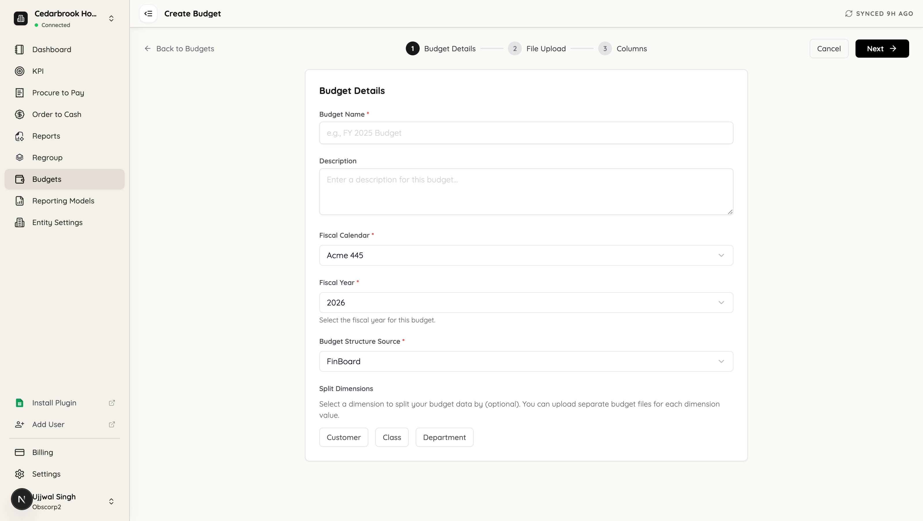 The Budget Details step of the Create Budget wizard