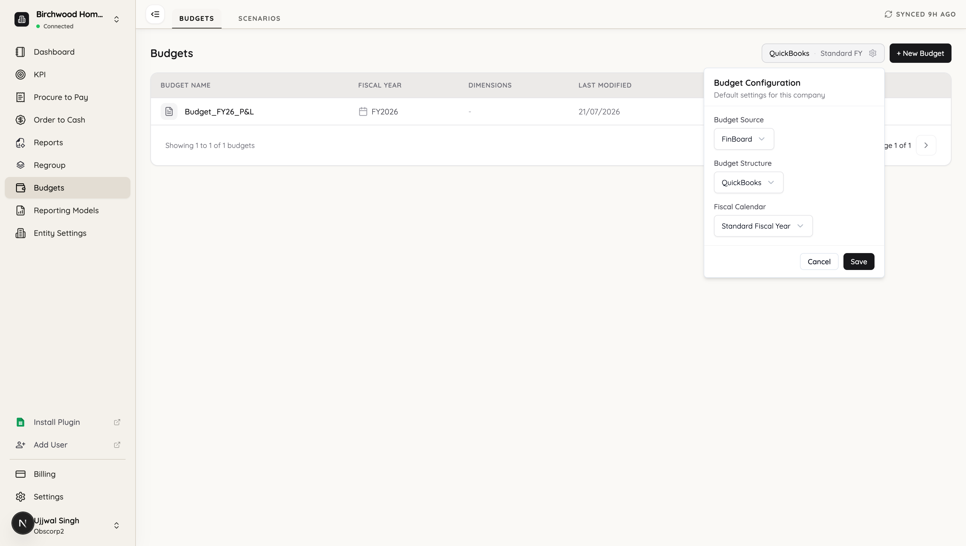 The same panel with source set to FinBoard, structure and calendar now editable